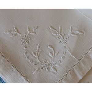 Set Irish Linen Tea Cocktail Napkins Whitework Eyelet Embroidery Hemstitch